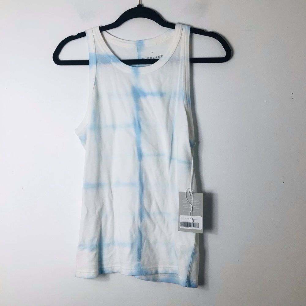NWT Everlane White Tank Top with Light Blue Tie-Dye medium